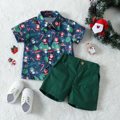 Christmas Streetwear Cartoon Santa Claus Cotton Boys Clothing Sets