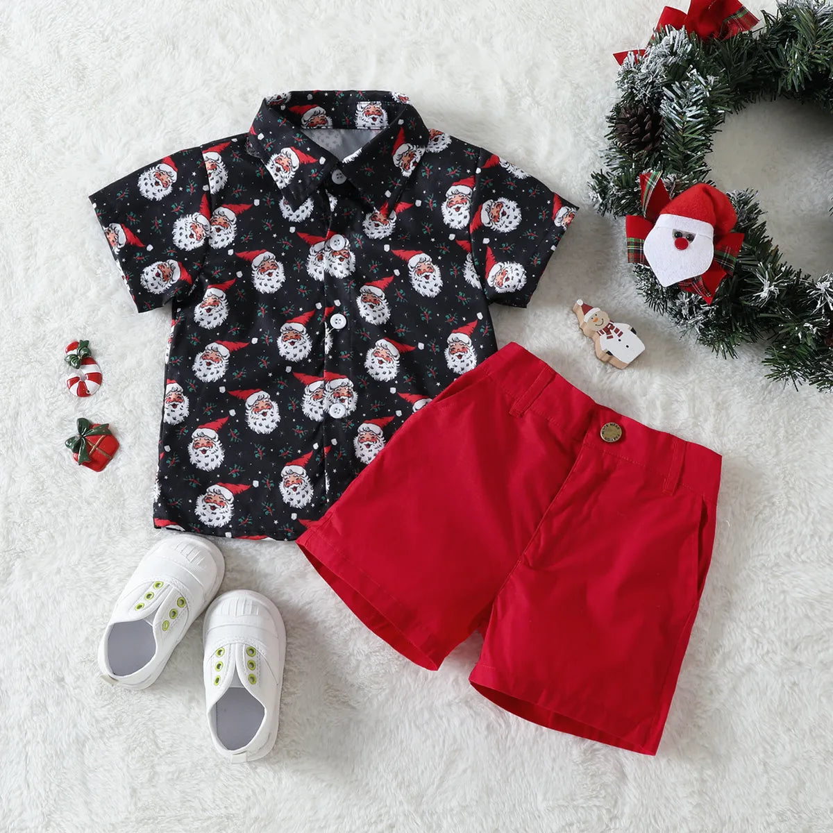 Christmas Streetwear Cartoon Santa Claus Cotton Boys Clothing Sets