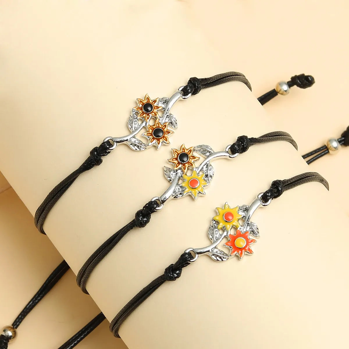 Christmas Sweet Pastoral Sunflower Flower Alloy Nylon Enamel Plating Unisex Bracelets