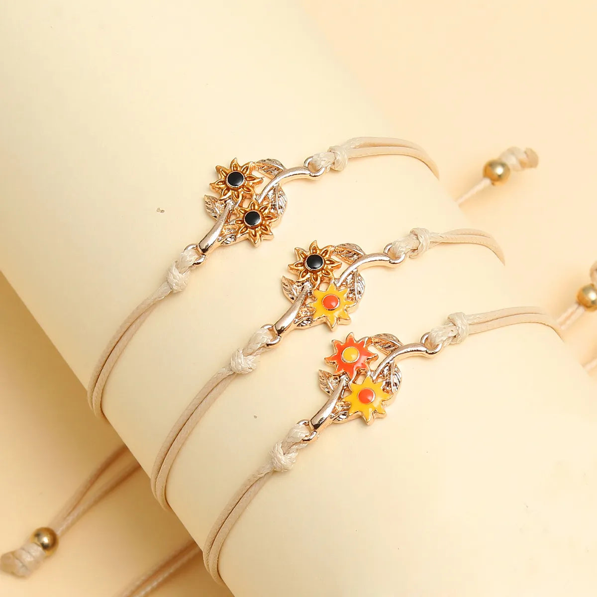 Christmas Sweet Pastoral Sunflower Flower Alloy Nylon Enamel Plating Unisex Bracelets