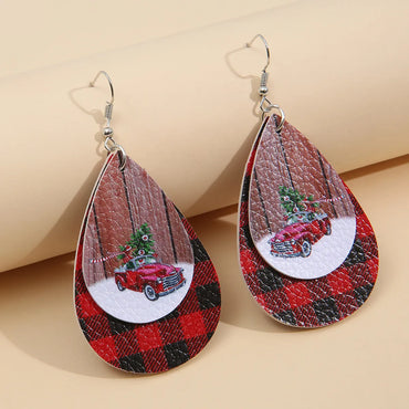 Christmas Tree Car Printing Leather Drop Earrings Wholesale Nihaojewelry