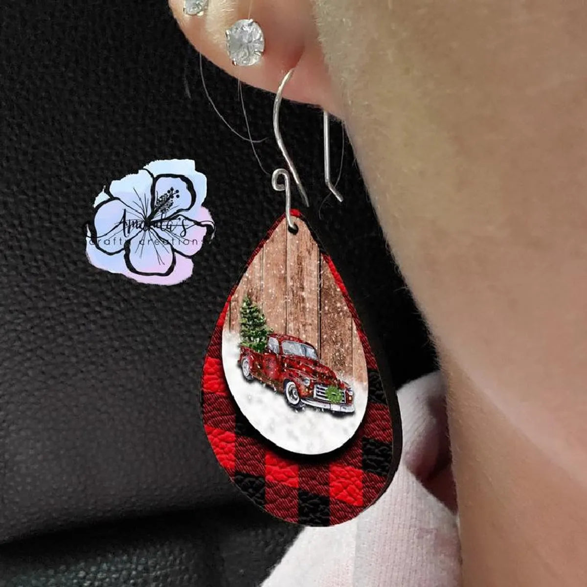 Christmas Tree Car Printing Leather Drop Earrings Wholesale Nihaojewelry