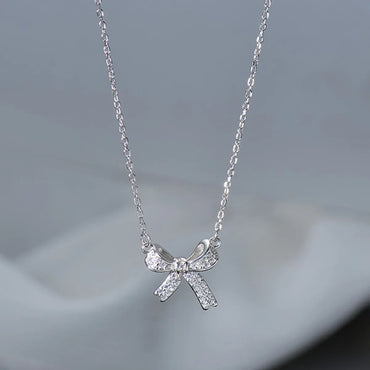 Classic Alloy Bow Necklace Daily Electroplating Rhinestone