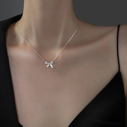 Classic Alloy Bow Necklace Daily Electroplating Rhinestone