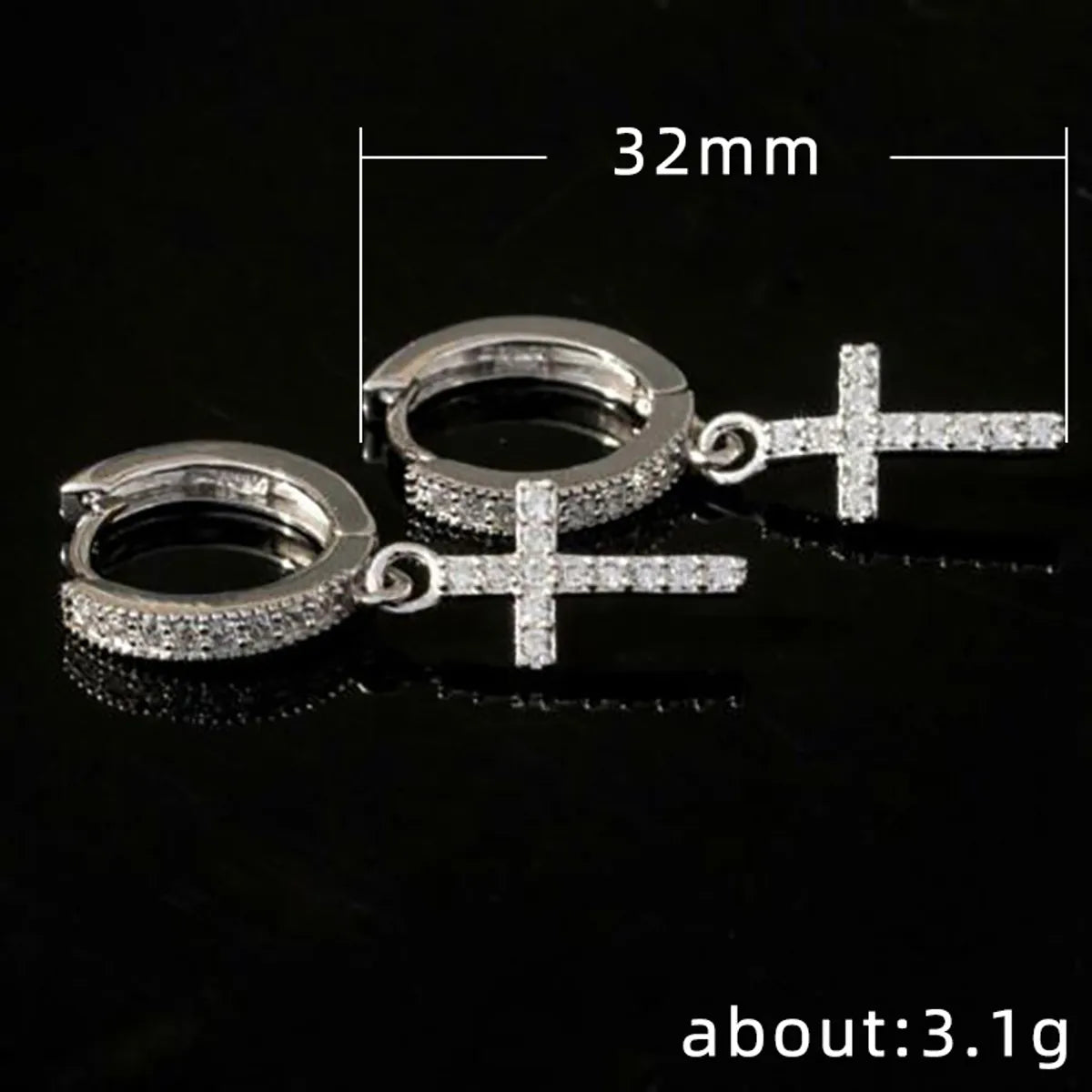 Classic Copper Inlaid Zircon  Cross Earrings Wholesale