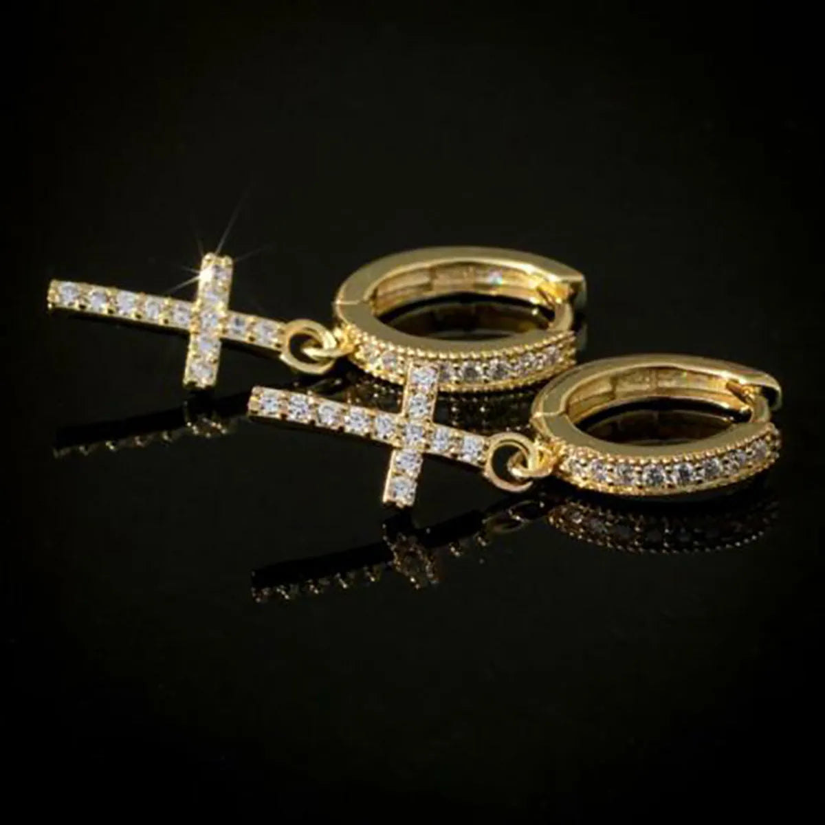 Classic Copper Inlaid Zircon  Cross Earrings Wholesale