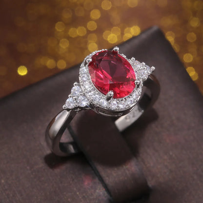 Classic Fashion Copper Inlaid Red Zircon Oval Ring