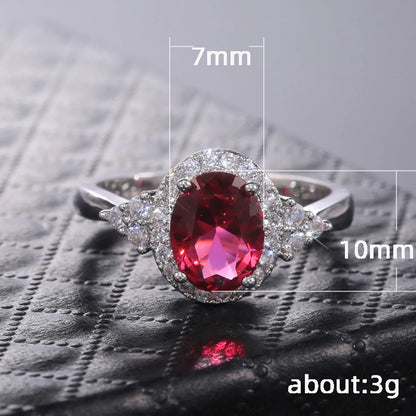 Classic Fashion Copper Inlaid Red Zircon Oval Ring