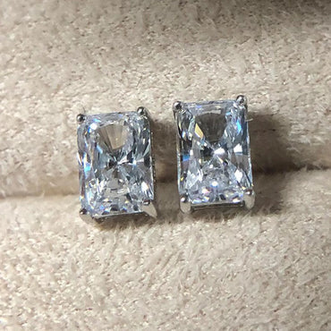 Classic Four-claw Square Zircon Copper White Gold Simple Earrings