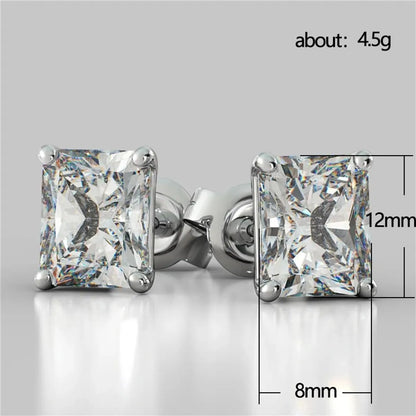 Classic Four-claw Square Zircon Copper White Gold Simple Earrings