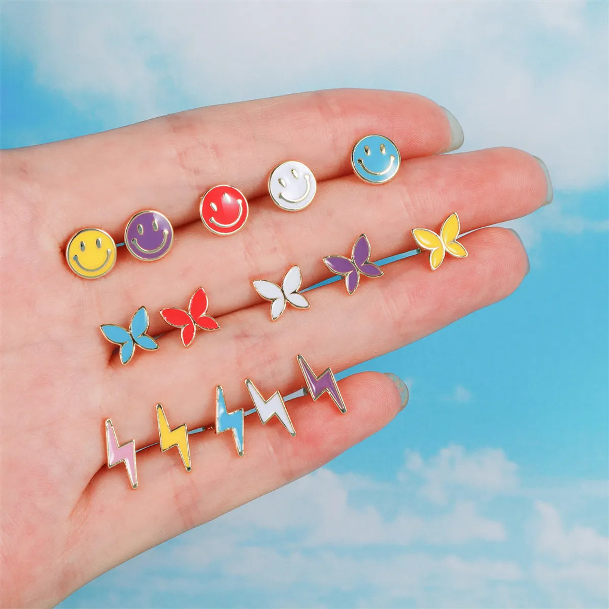 Classic Love Star Moon Earrings Screw Piercing Screw Ball Ear Studs