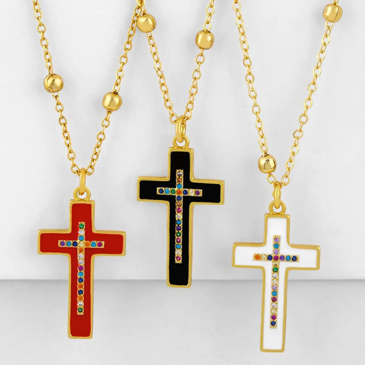 Classic Retro Cross Necklace Dripping Diamond Cross Pendant