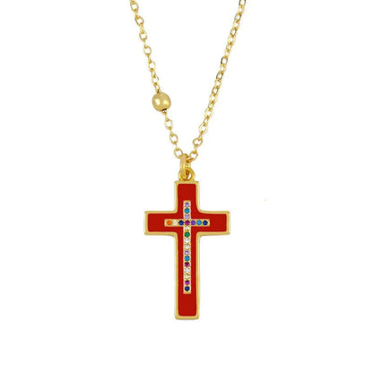 Classic Retro Cross Necklace Dripping Diamond Cross Pendant