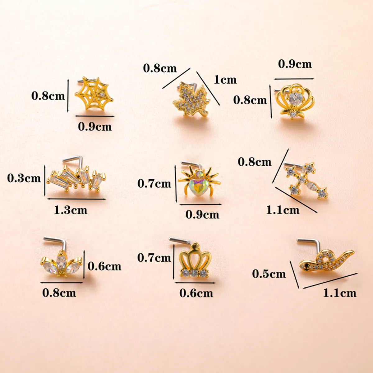 Classic Style Animal Cross Stainless Steel Copper Plating Inlay Zircon 18k Gold Plated Nose Studs