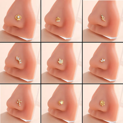 Classic Style Animal Cross Stainless Steel Copper Plating Inlay Zircon 18k Gold Plated Nose Studs