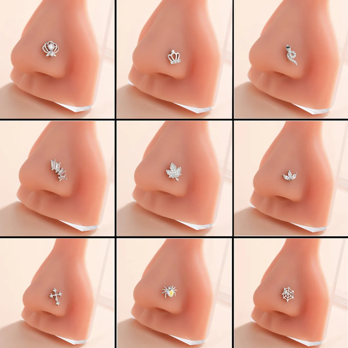 Classic Style Animal Cross Stainless Steel Copper Plating Inlay Zircon 18k Gold Plated Nose Studs