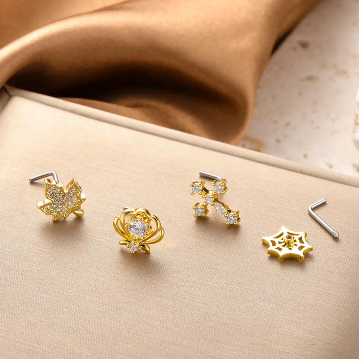 Classic Style Animal Cross Stainless Steel Copper Plating Inlay Zircon 18k Gold Plated Nose Studs