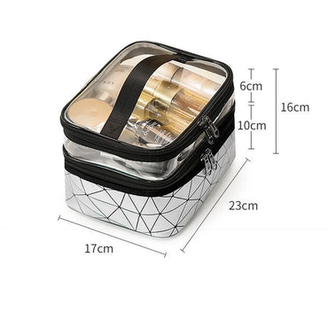 Classic Style Argyle Pu Leather Sequins Metal Button Square Makeup Bags