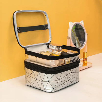 Classic Style Argyle Pu Leather Sequins Metal Button Square Makeup Bags