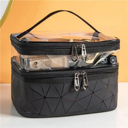 Classic Style Argyle Pu Leather Sequins Metal Button Square Makeup Bags