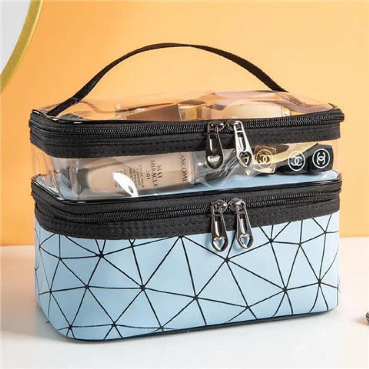 Classic Style Argyle Pu Leather Sequins Metal Button Square Makeup Bags