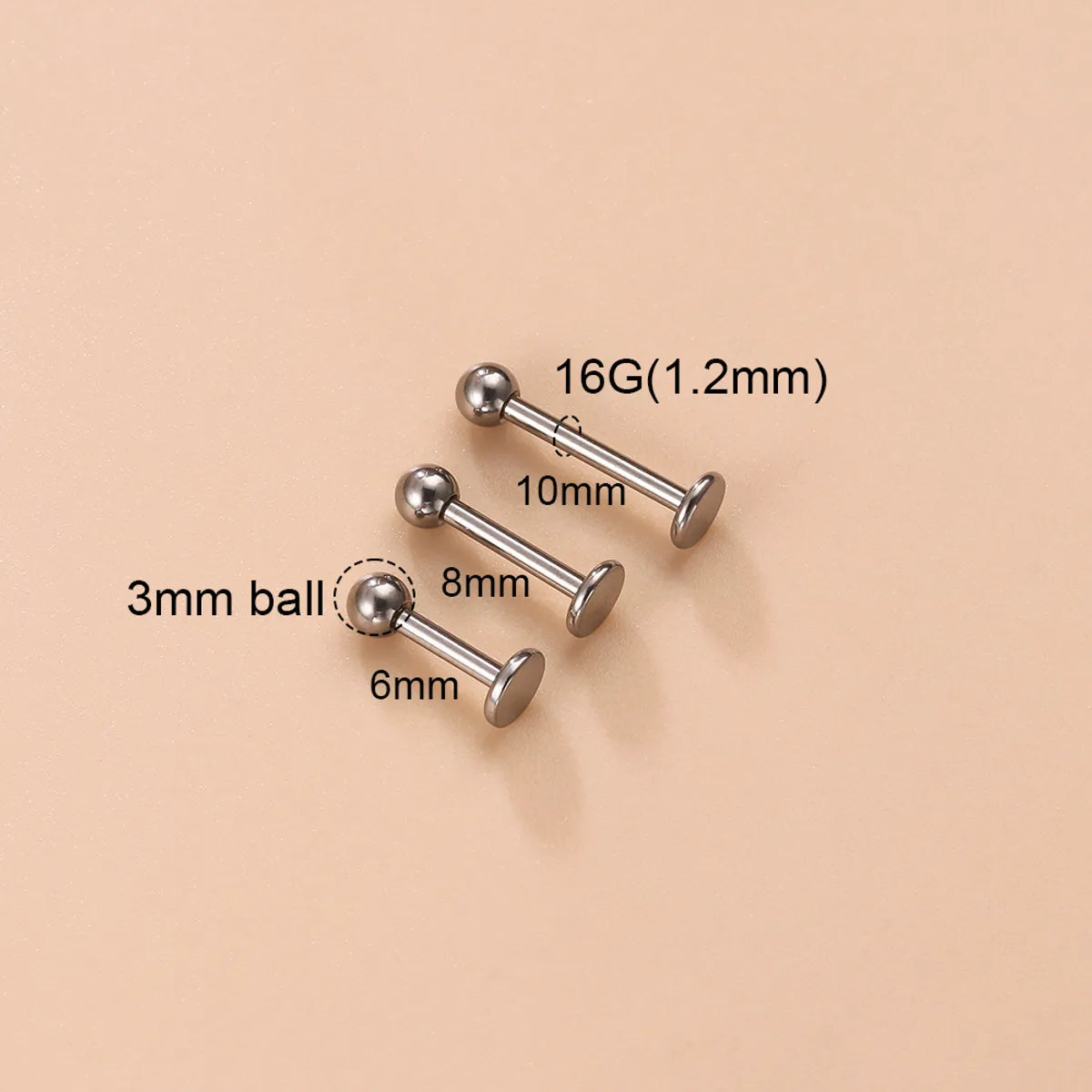 Classic Style Ball Pure Titanium Plating 18k Gold Plated Lip Stud Eyebrow Nails Ear Studs