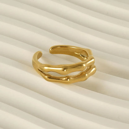 Classic Style Bamboo Stainless Steel Plating 18k Gold Plated Open Ring