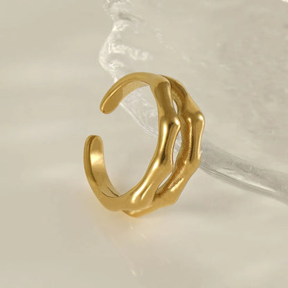 Classic Style Bamboo Stainless Steel Plating 18k Gold Plated Open Ring