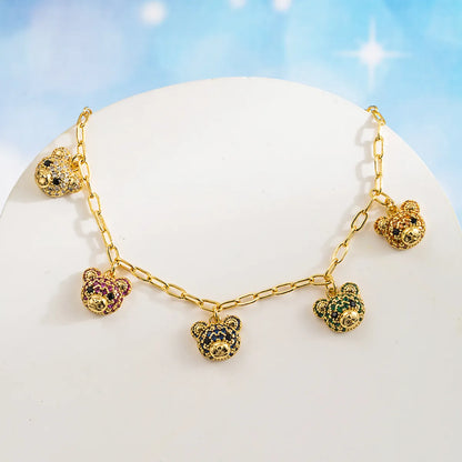 Classic Style Bear Copper 14k Gold Plated Zircon Bracelets In Bulk