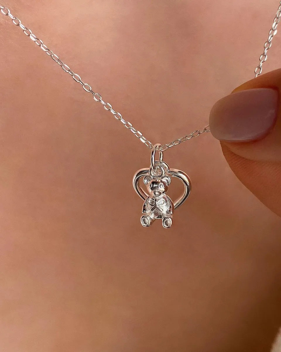 Classic Style Bear Sterling Silver Plating Pendant Necklace