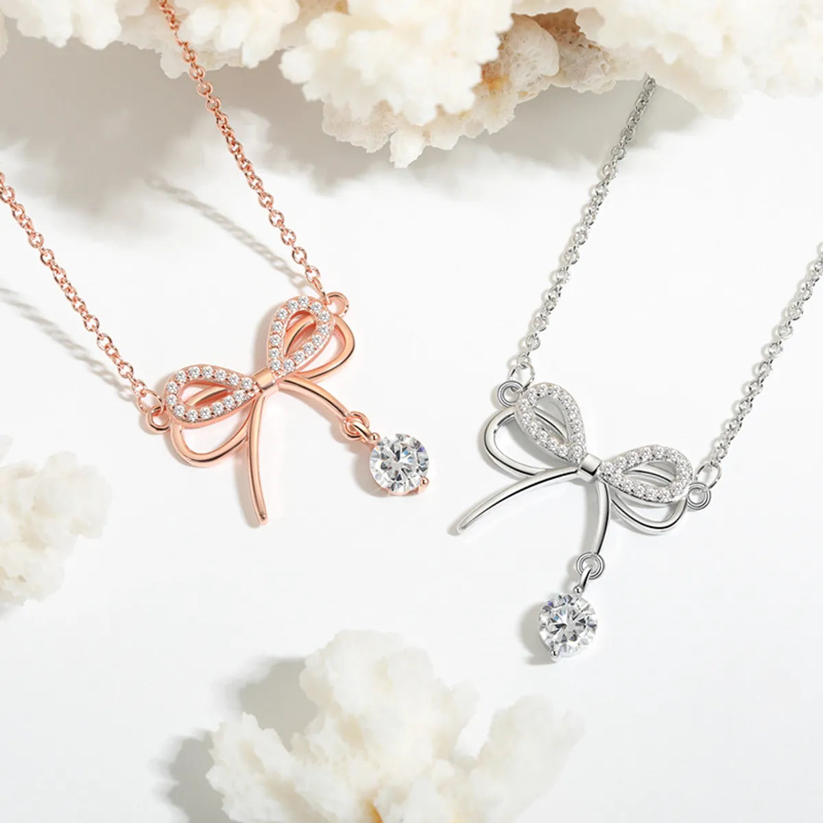 Classic Style Bow Knot Copper Artificial Gemstones Pendant Necklace In Bulk