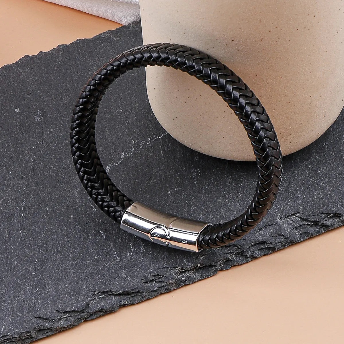 Classic Style British Style Color Block Pu Leather Men'S Bangle