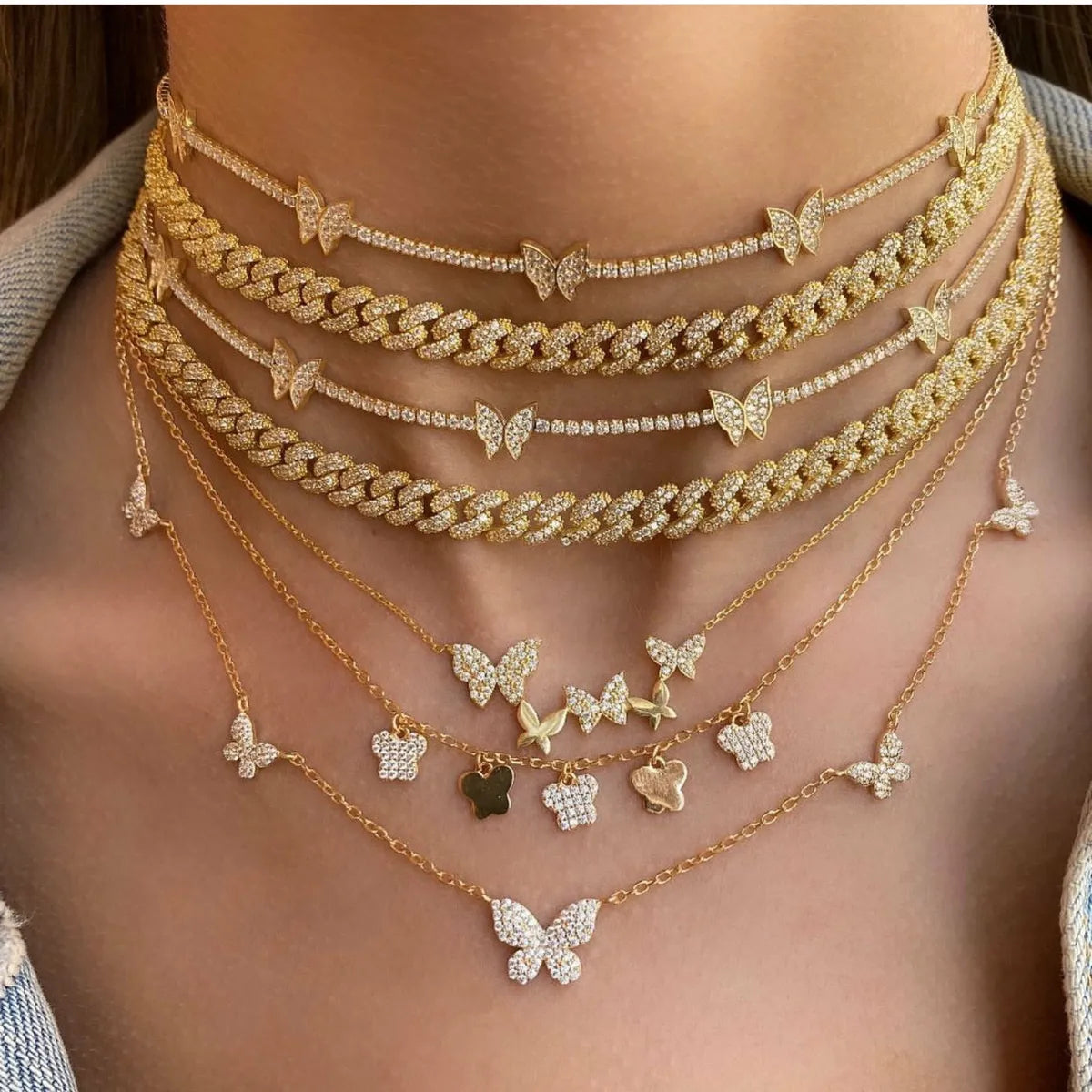 Classic Style Butterfly 18k Gold Plated Zircon Alloy Wholesale Necklace