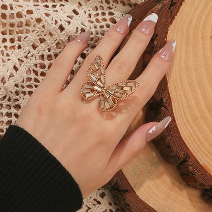 Classic Style Butterfly Alloy Inlay Rhinestones Zircon Women's Rings