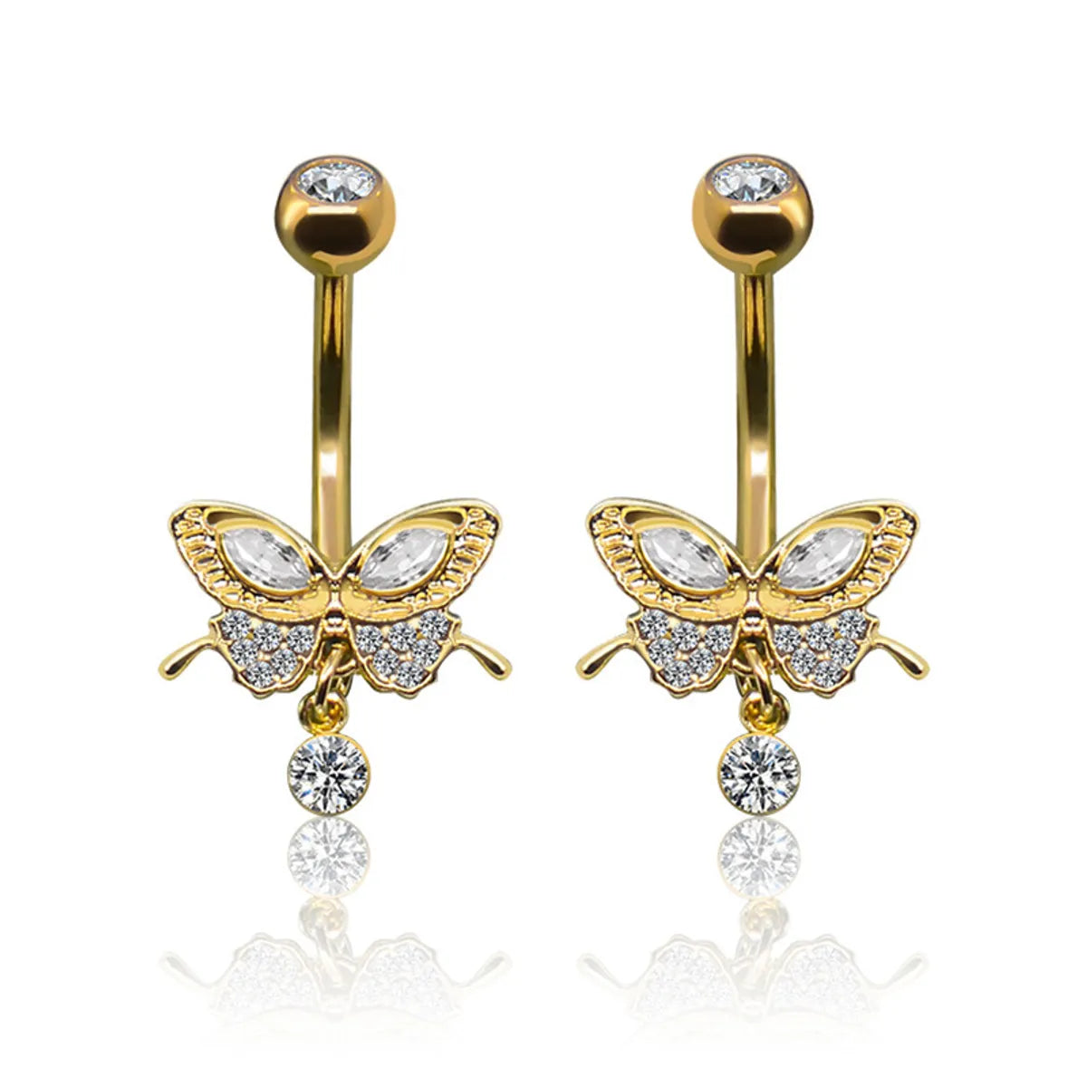 Classic Style Butterfly Stainless Steel Copper Plating Inlay Zircon White Gold Plated Gold Plated Belly Ring