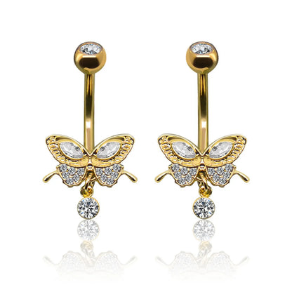 Classic Style Butterfly Stainless Steel Copper Plating Inlay Zircon White Gold Plated Gold Plated Belly Ring