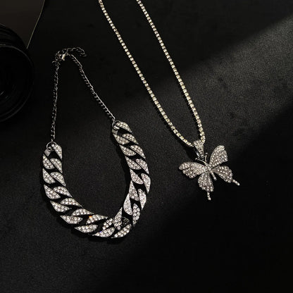 Classic Style Butterfly Stainless Steel Plating Inlay Artificial Gemstones Layered Necklaces