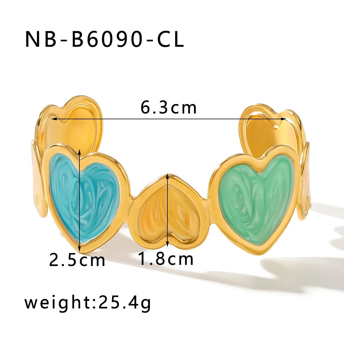 Classic Style C Shape Heart Shape 304 Stainless Steel 18K Gold Plated Cuff Bracelets In Bulk