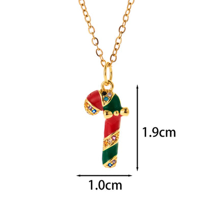 Classic Style Christmas Hat Christmas Tree Santa Claus Stainless Steel Copper Plating Inlay Zircon 18k Gold Plated Pendant Necklace