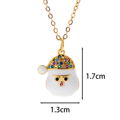 Classic Style Christmas Hat Christmas Tree Santa Claus Stainless Steel Copper Plating Inlay Zircon 18k Gold Plated Pendant Necklace