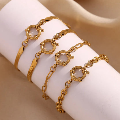 Classic Style Circle 304 Stainless Steel 18K Gold Plated Bracelets In Bulk