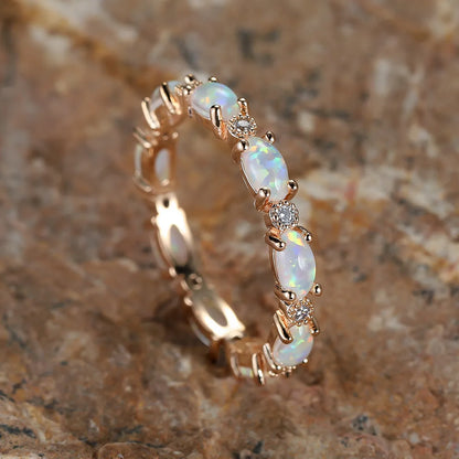 Classic Style Circle Copper Inlay Opal Zircon Rings