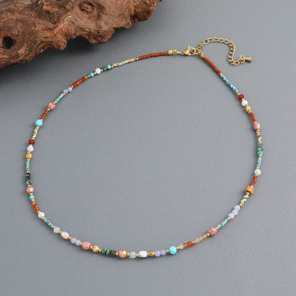 Classic Style Color Block Stainless Steel Natural Stone Seed Bead Beaded Women's Necklace