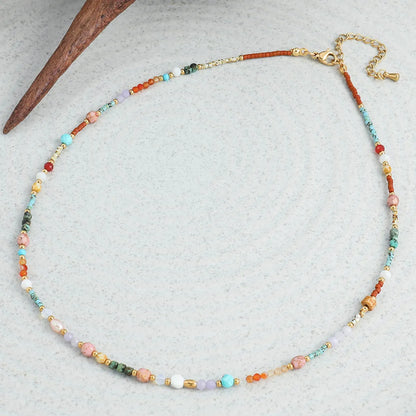 Classic Style Color Block Stainless Steel Natural Stone Seed Bead Beaded Women's Necklace