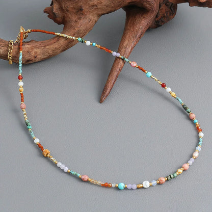 Classic Style Color Block Stainless Steel Natural Stone Seed Bead Beaded Women's Necklace