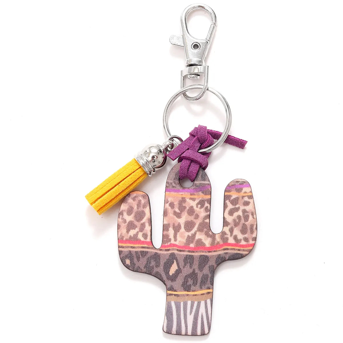 Classic Style Commute Cactus Printing Wood Bag Pendant Keychain