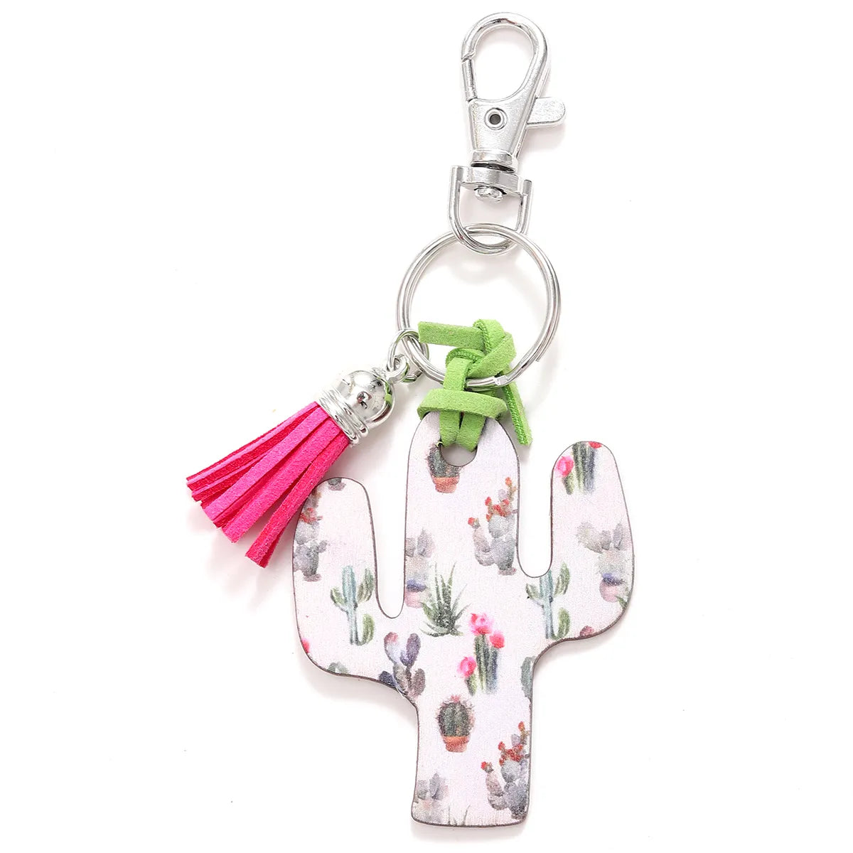 Classic Style Commute Cactus Printing Wood Bag Pendant Keychain