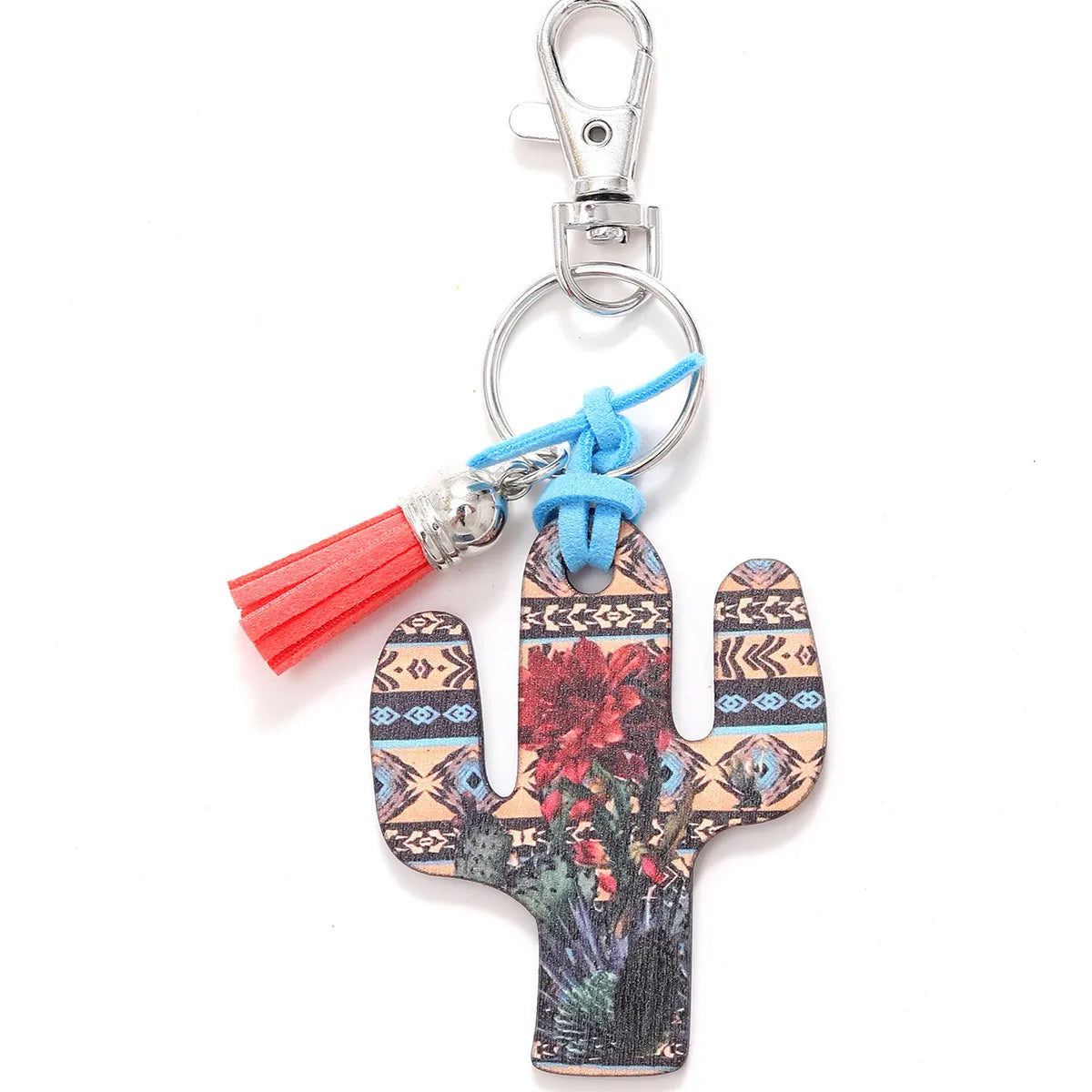 Classic Style Commute Cactus Printing Wood Bag Pendant Keychain