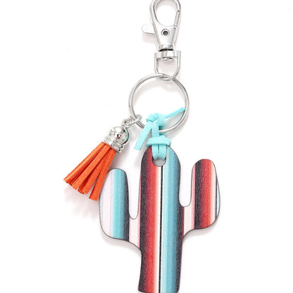 Classic Style Commute Cactus Printing Wood Bag Pendant Keychain