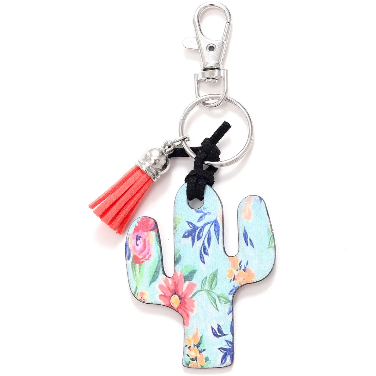 Classic Style Commute Cactus Printing Wood Bag Pendant Keychain